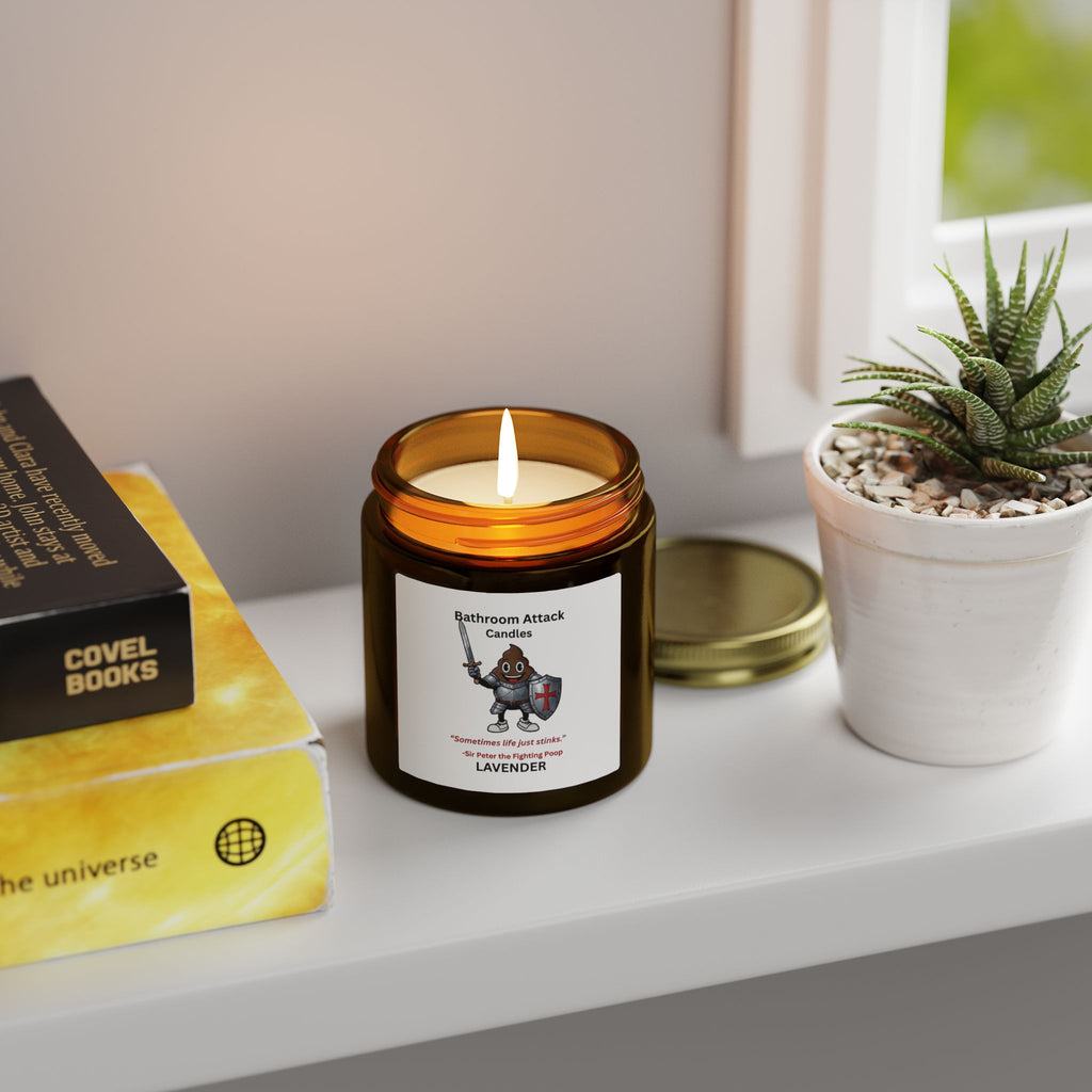 BATHROOM ATTACK CANDLES Lavender Scented, Coconut Apricot Wax (4oz)