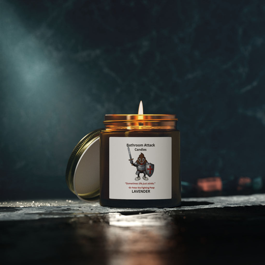 BATHROOM ATTACK CANDLES Lavender Scented, Coconut Apricot Wax (4oz)