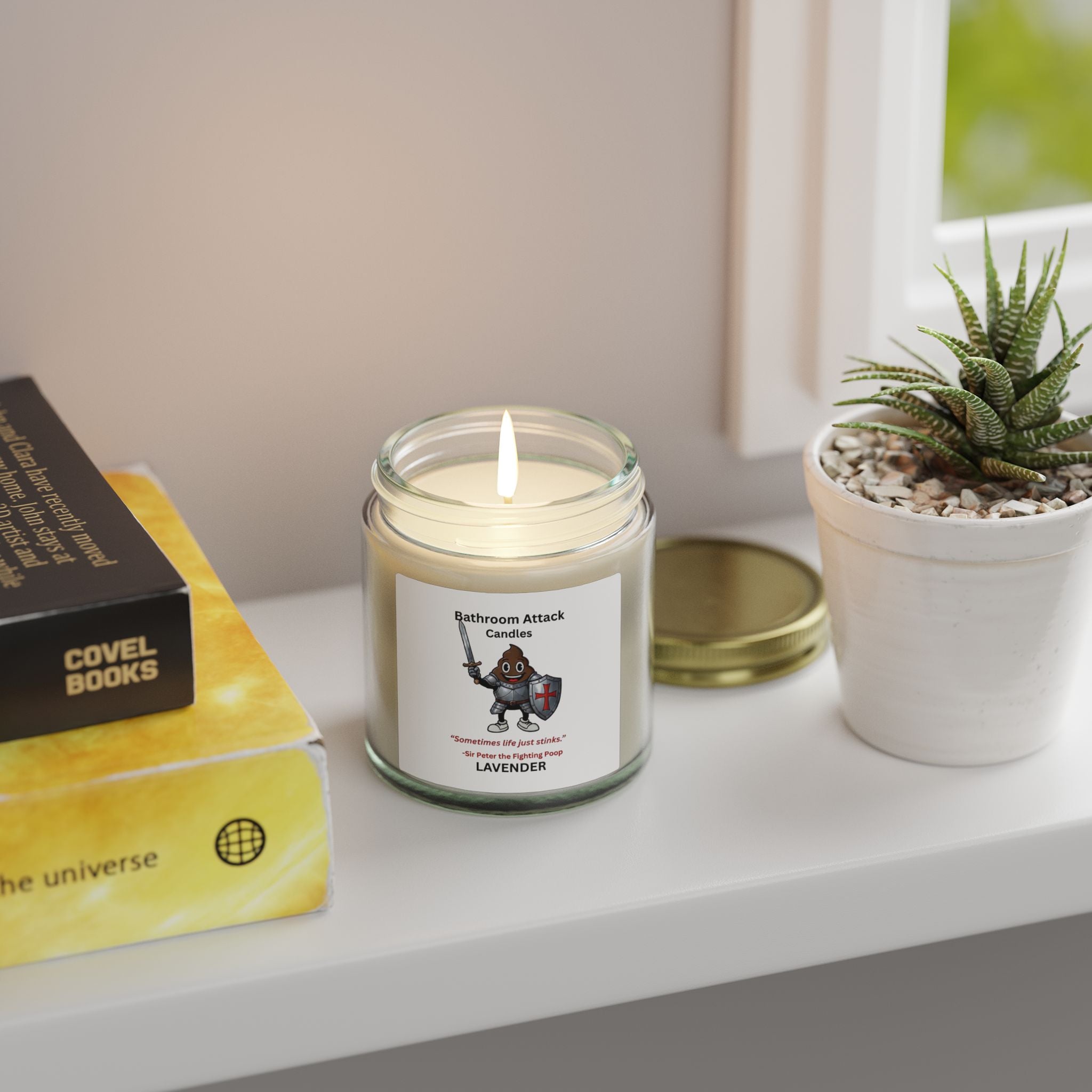 BATHROOM ATTACK CANDLES Lavender Scented, Coconut Apricot Wax (4oz)