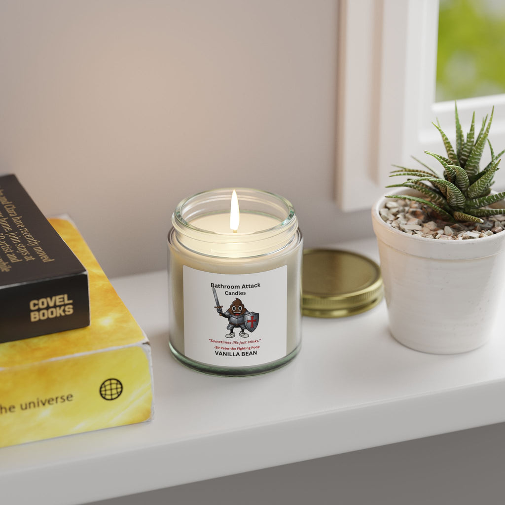 BATHROOM ATTACK CANDLES Vanilla Bean Scented, Coconut Apricot Wax (4oz)