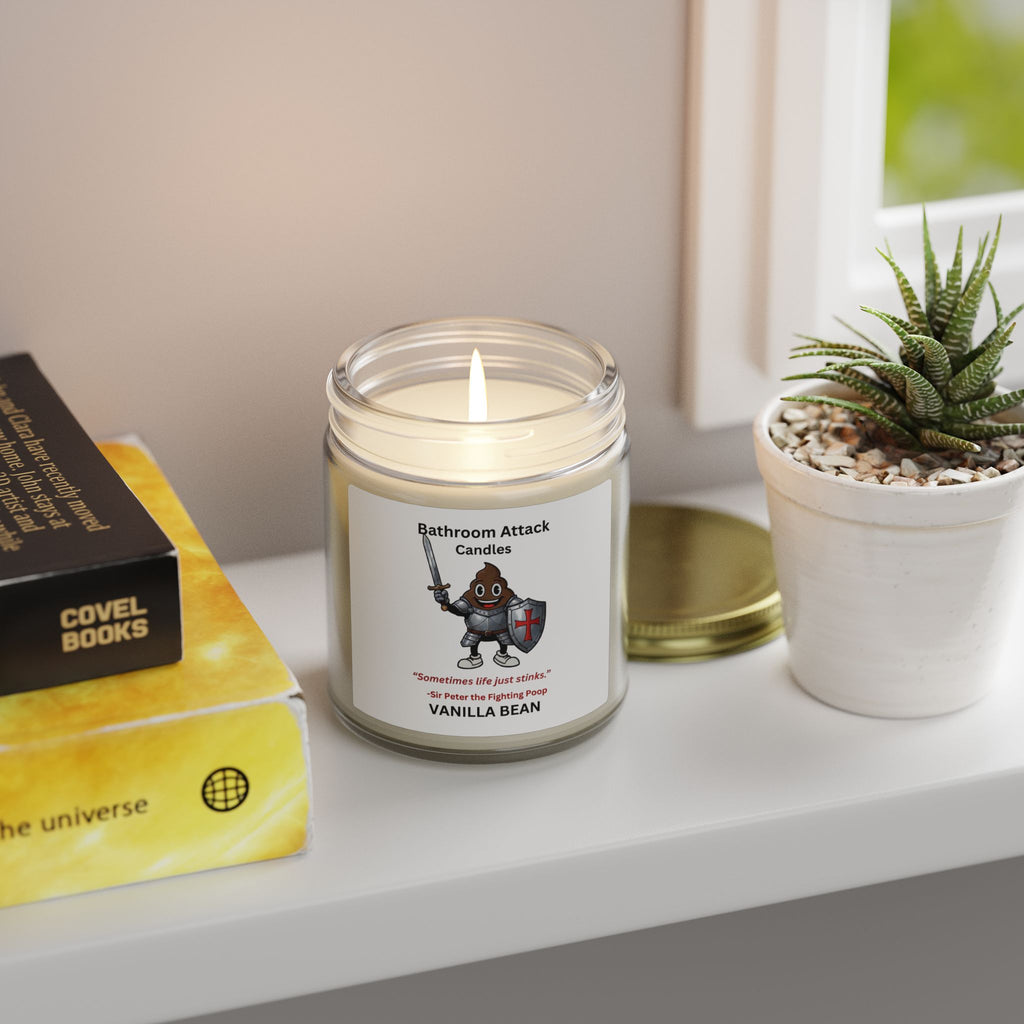 BATHROOM ATTACK CANDLES Vanilla Bean Scented, Coconut Apricot Wax (9oz)