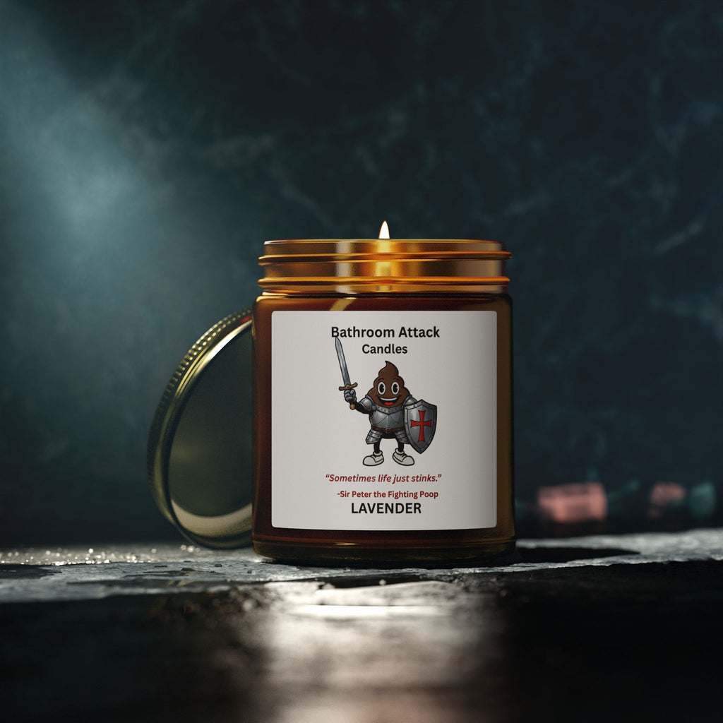 BATHROOM ATTACK CANDLES Lavender Scented, Coconut Apricot Wax (9oz)