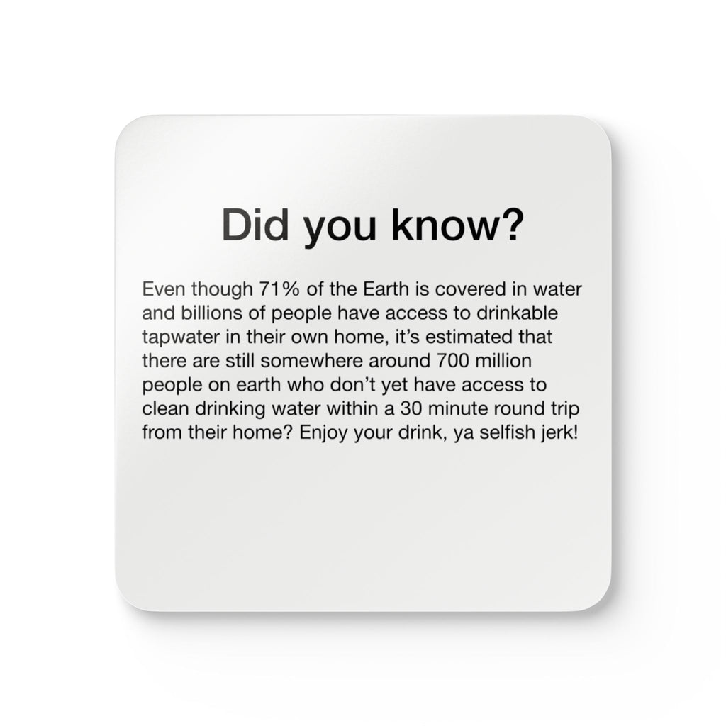 ‘Did You Know?’ Coasters; Clean Water Trivia (Set of 4) — *Y. U. M. KITCHEN GEAR (*Yuck! Ugh! Man, that’s bad!)