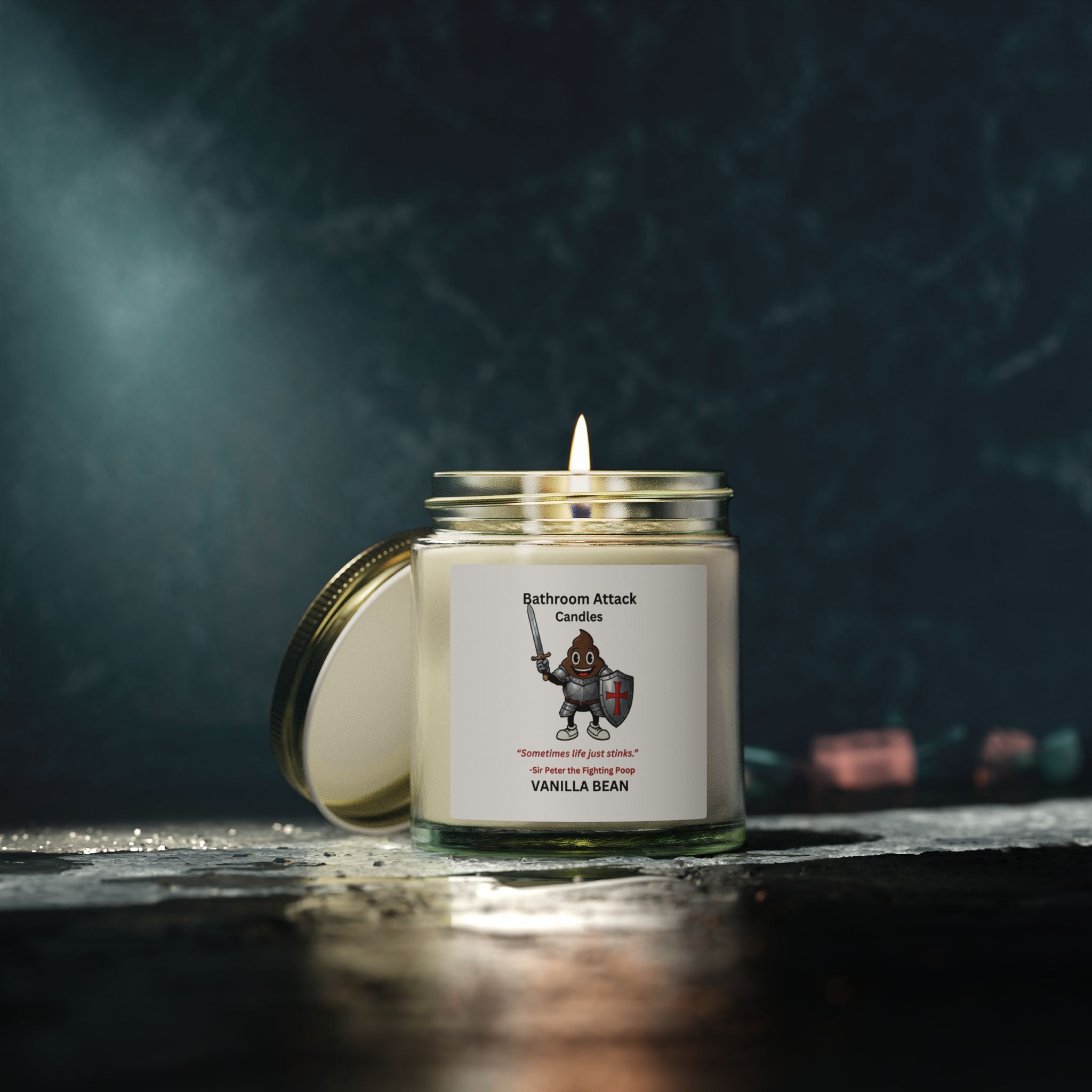 BATHROOM ATTACK CANDLES Vanilla Bean Scented, Coconut Apricot Wax (4oz)