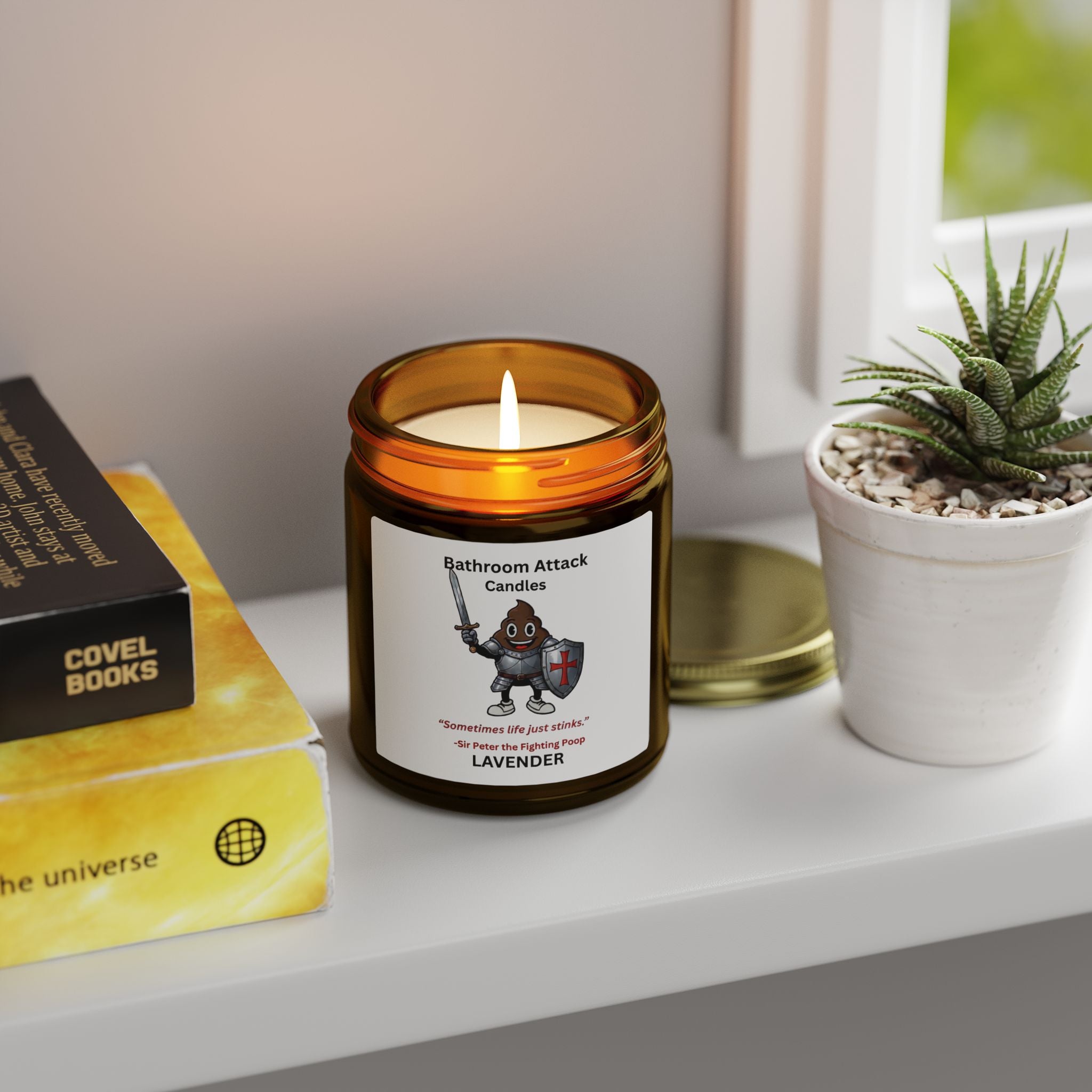 BATHROOM ATTACK CANDLES Lavender Scented, Coconut Apricot Wax (9oz)
