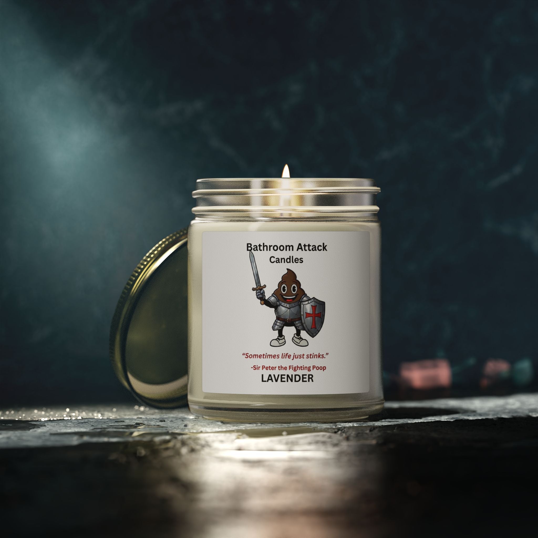 BATHROOM ATTACK CANDLES Lavender Scented, Coconut Apricot Wax (9oz)