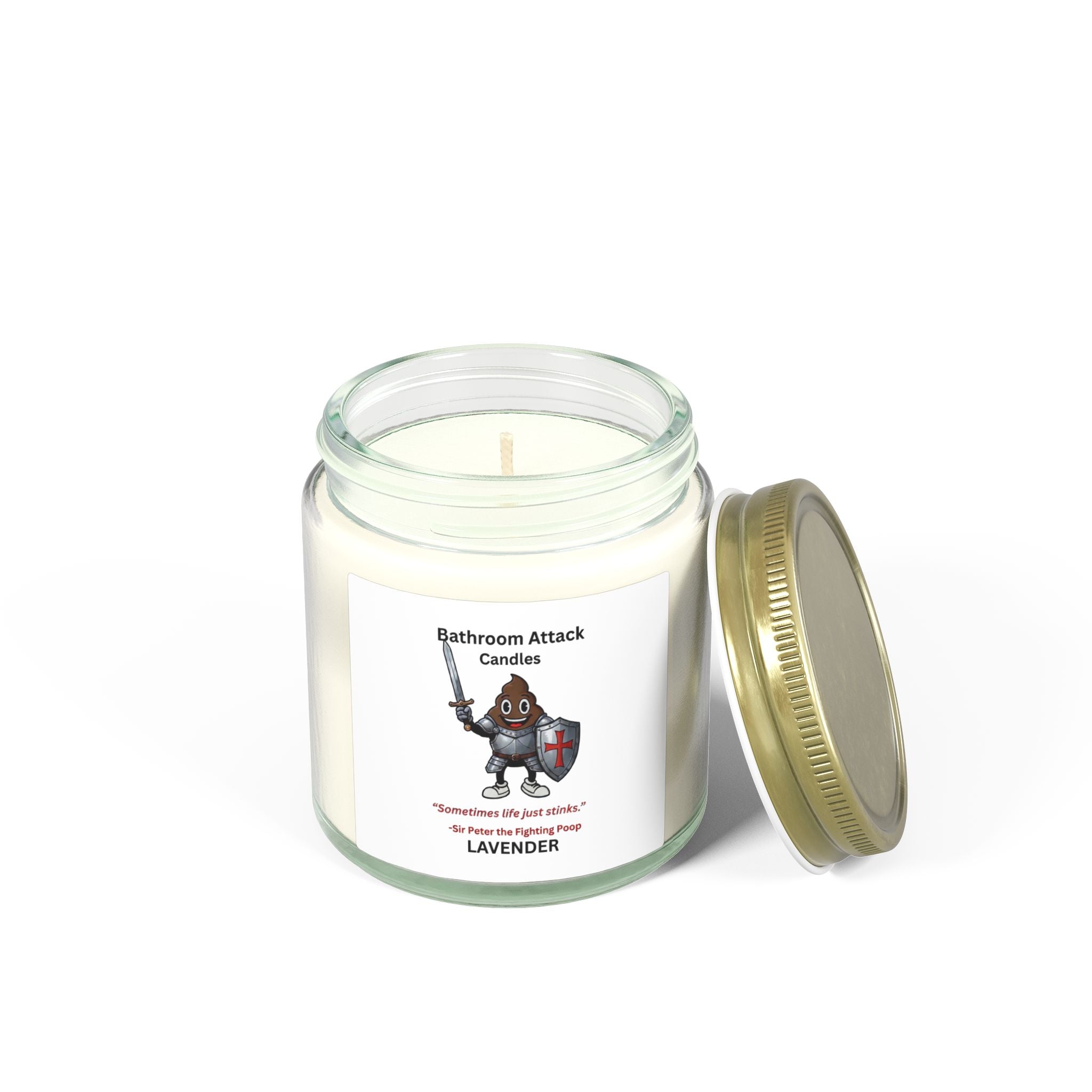 BATHROOM ATTACK CANDLES Lavender Scented, Coconut Apricot Wax (4oz)