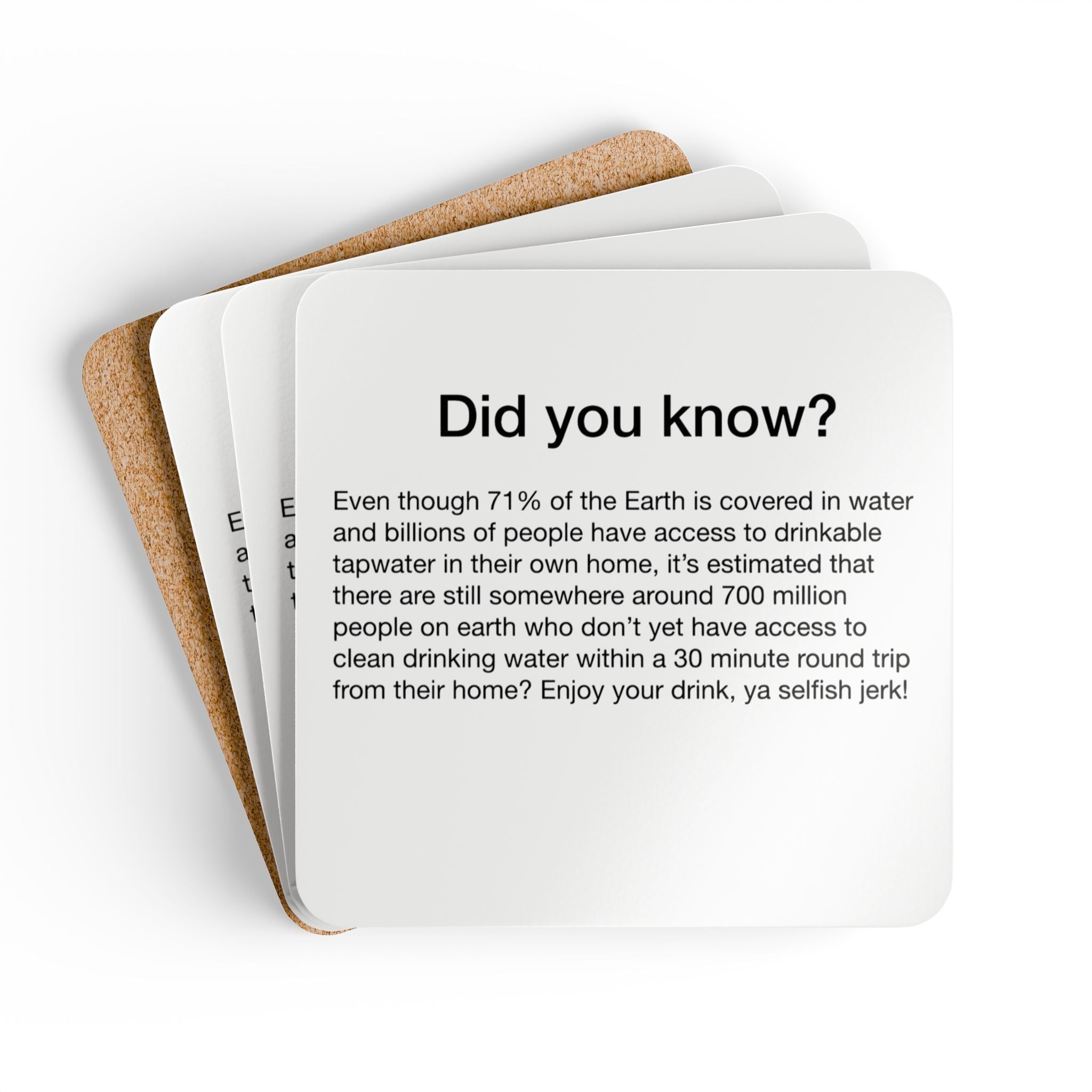 ‘Did You Know?’ Coasters; Clean Water Trivia (Set of 4) — *Y. U. M. KITCHEN GEAR (*Yuck! Ugh! Man, that’s bad!)